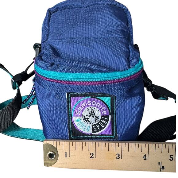 VTG Samsonite World Sport Mini Crossbody Bag 90s Teal Purple Nylon Travel Pouch - Picture 11 of 12